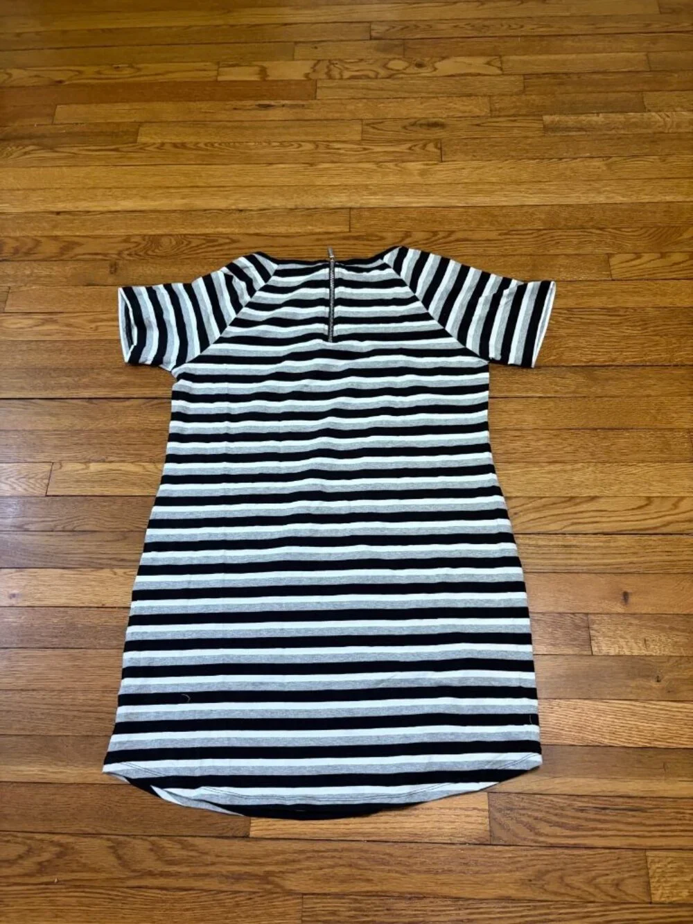 Michael Kors Womens Shirt Dress Sz Large Black Gray White Striped Cotton @ Knee